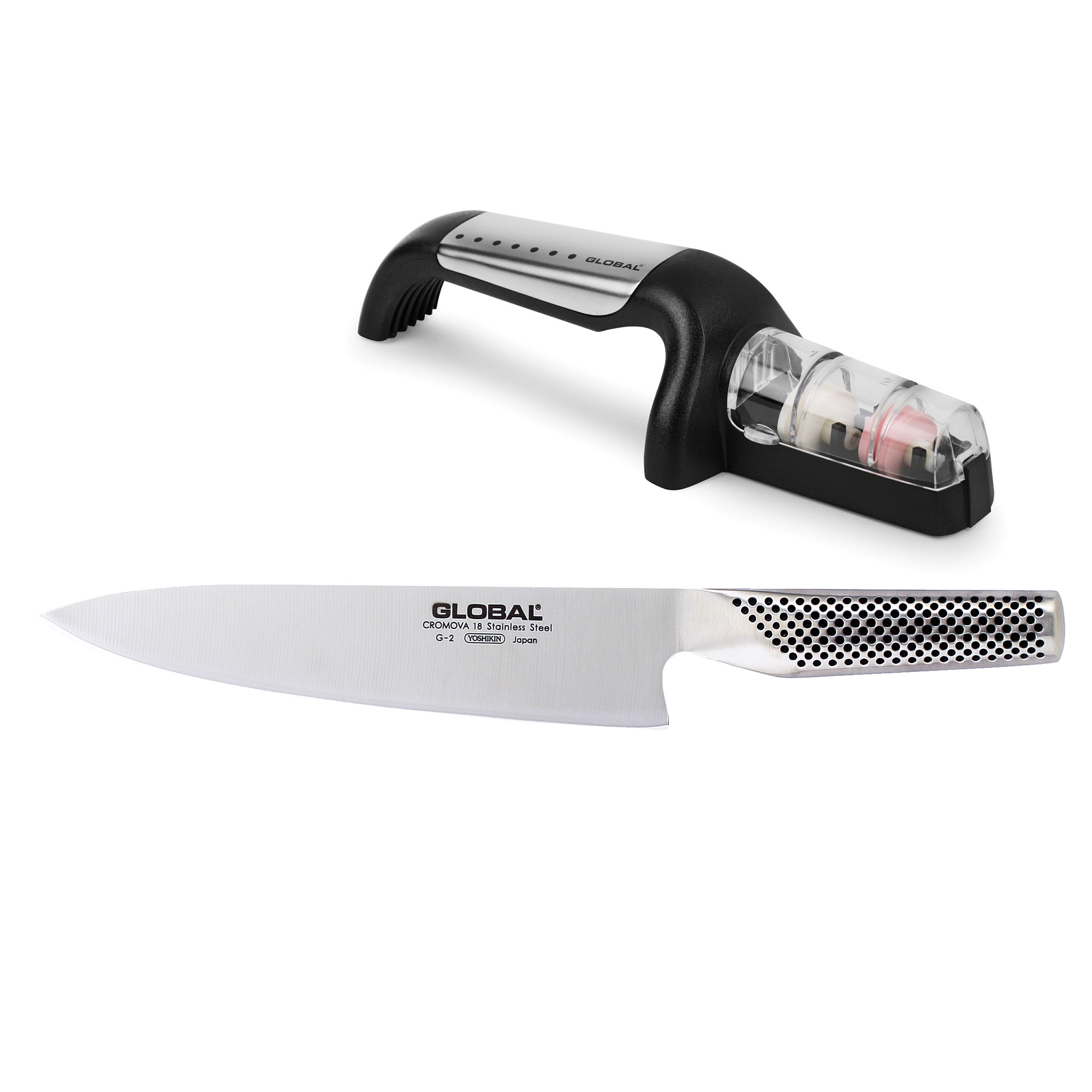 Global Knife & Sharpener Set 2pc Starter Set (G2, G91SB Sharpener)