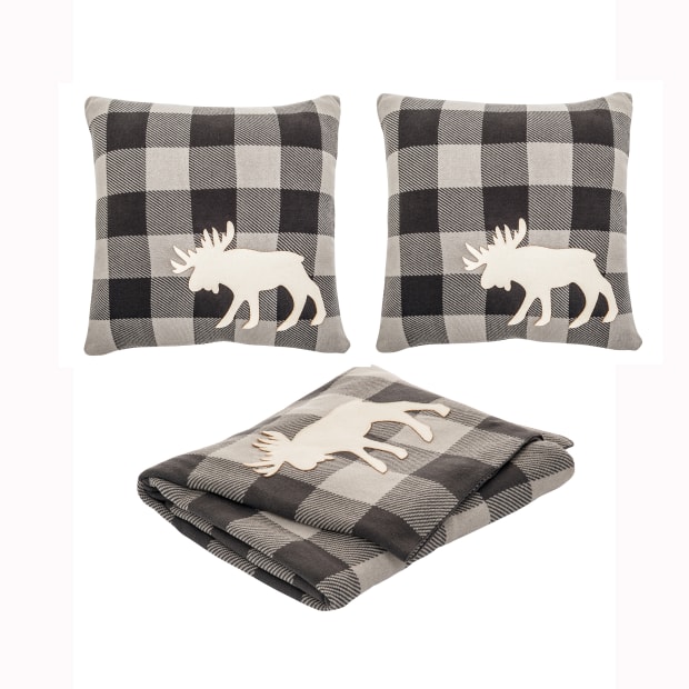 Brunelli Hunter Collection Grey and Black Plaid Throw and Cushions Set #1