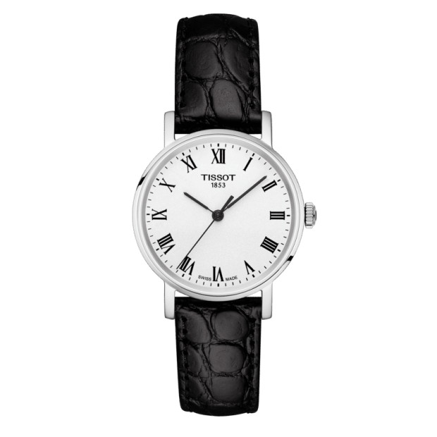 Tissot Everytime Small White Dial Black Embossed Leather Strap Ladies Watch #1