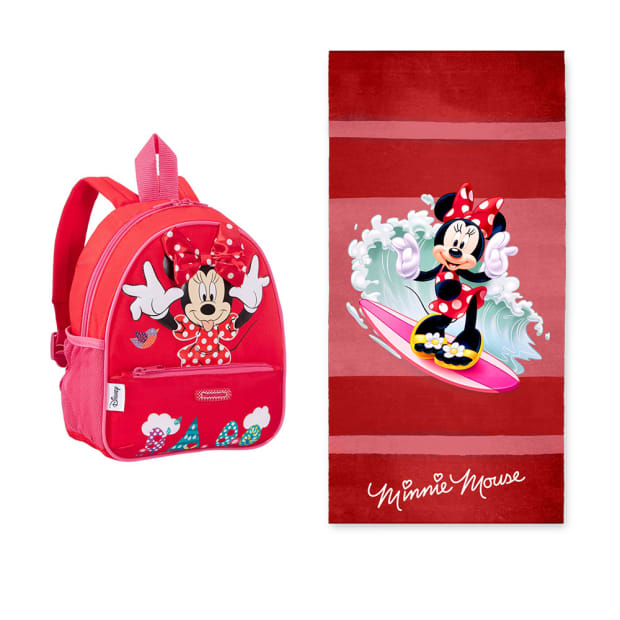 Serviette de plage 75 x 150 cm et sac à dos Disney - Minnie corail #1