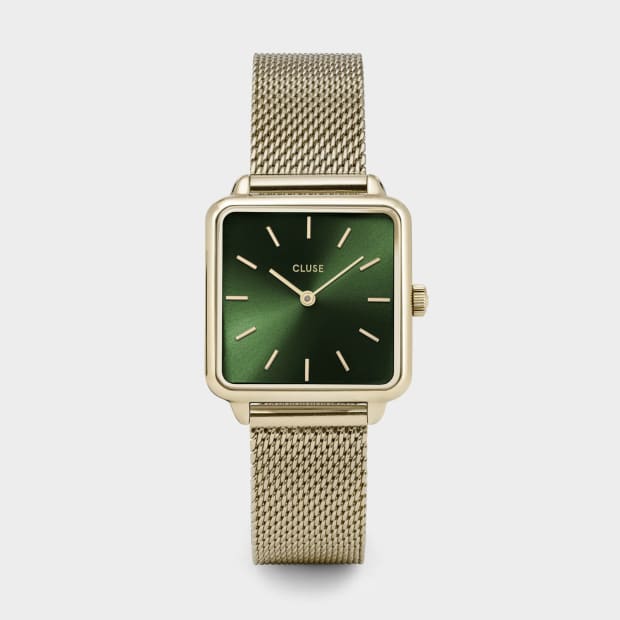 Cluse La Tétragone Minimalist Mesh Women's Watch - Gold/Forest Green #1