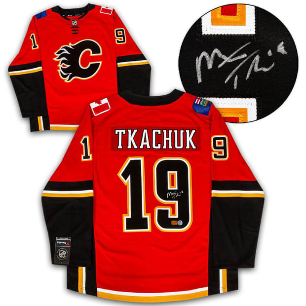 AJ Sports Matthew Tkachuk Calgary Flames Autographed Adidas Authentic Hockey Jersey