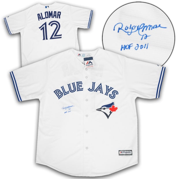 A.J.  Sports Roberto Alomar Toronto Blue Jays Autographed Replica Baseball Jersey with HOF Note