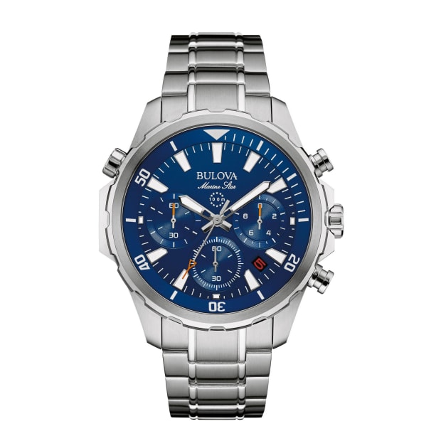 Bulova Men's Stainless Steel Chronograph Blue Dial Marine Star Watch