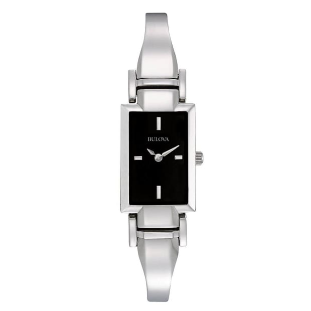 Bulova Women's Stainless Steel Black Dial Tank Quartz Crystal Watch