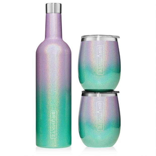 BruMate Winesulator + 2 Uncork'd XL Wine Tumblers/Lids - Glitter Mermaid #1