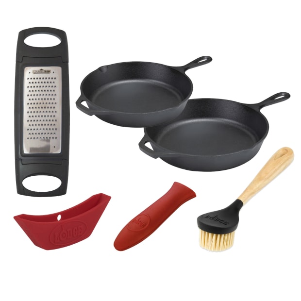 Lodge 6-Piece Cast Iron Dual Skillet Cooking Bundle