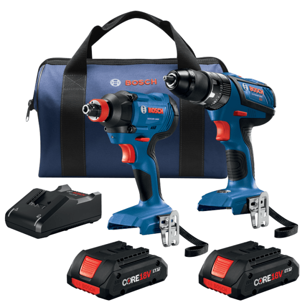 Bosch GXL18V-239B25 18V 2-Tool Combo Kit with Compact Tough 1/2 In. Hammer Drill/Driver 1/4 In. and 1/2 In. Two-In-One Bit/Socket Impact Driver and (2) CORE18V 4.0 Ah Compact Batteries