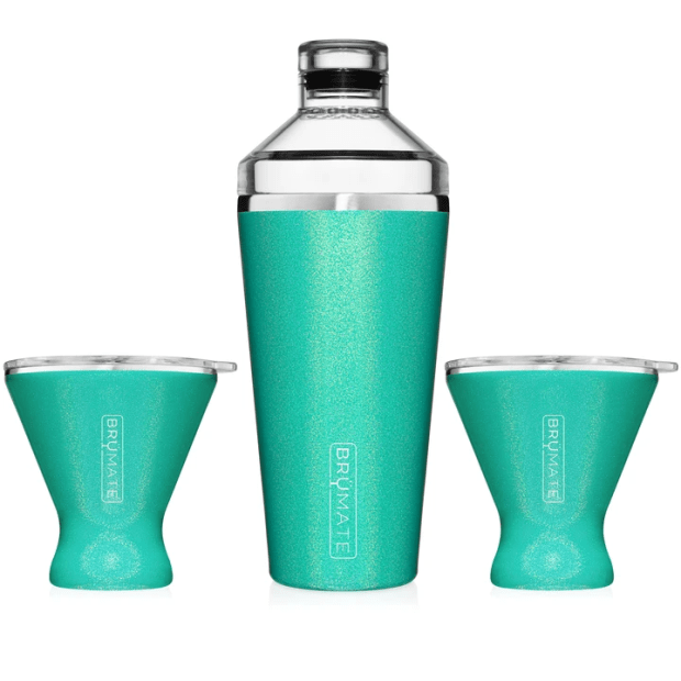 BruMate Cocktail Shaker + 2 MargTini 10oz Tumblers/Lids - Glitter Peacock