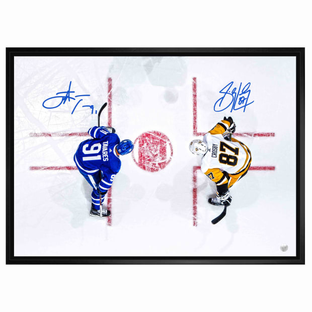 Frameworth Sidney Crosby/John Tavares Dual Signed 20 x 29 Canvas Framed Overhead - Leafs vs. Penguins #1