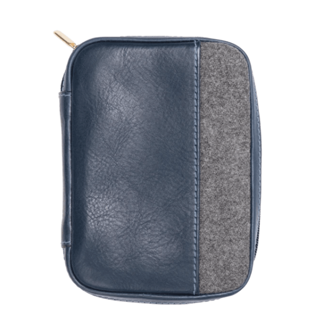 Monte & Coe Leather Passport Holder - Navy & Grey #1