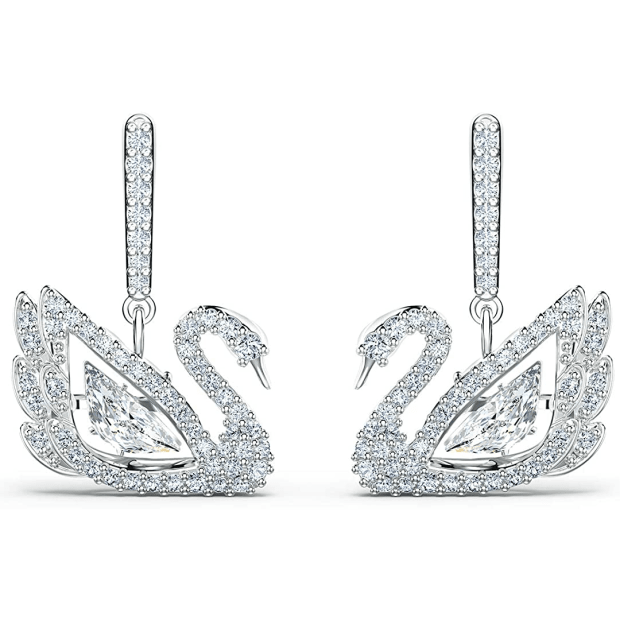 Swarovski Dancing Swan Pierced Earrings - White #1