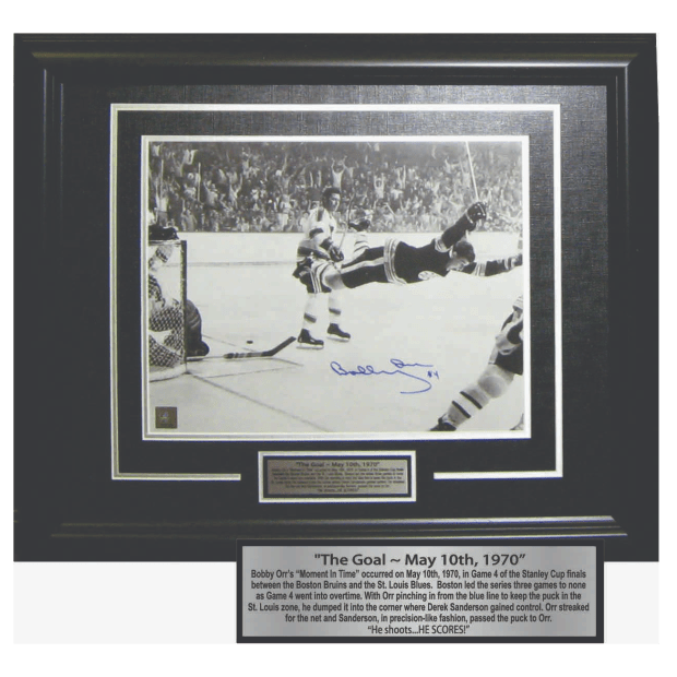 Frameworth Bobby Orr Signed 11x14 Framed Bruins The Goal - Black/White