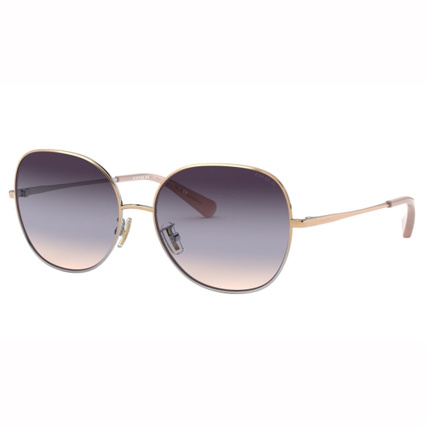 Coach L1111 Wire Frame Round Sunglasses - Shiny Rose Gold/Shiny Silver Frames and Smoke Blue Pink Gradient Lens
