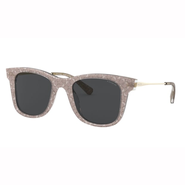 Coach L1135 Signature Glitter Metal Square Sunglasses -  with Transparent Smoke Sig C Frame and Gray Solid Lens