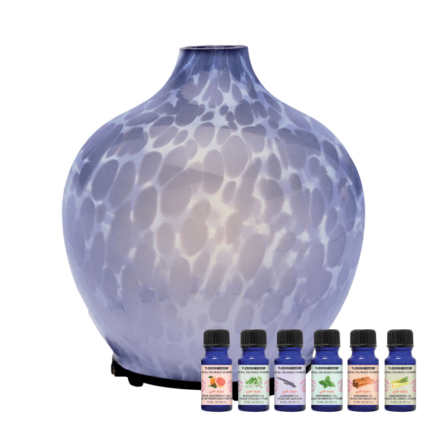 T-Zone™ Health Glass Art Diffuser with 6 Essential Oils - Smokey Blue #1