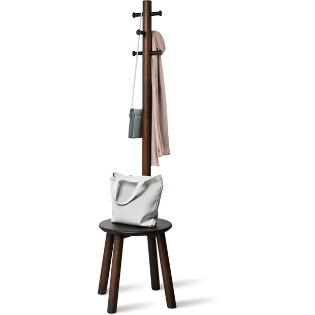 Umbra® Pillar Stool with Built-In Coat Rack - Black/Walnut #1