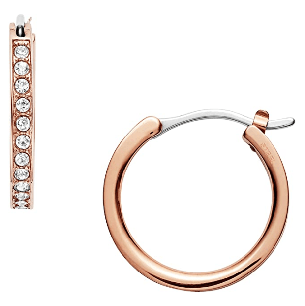 Fossil Glitz Rose-Gold Tone Steel Huggie Hoops #1