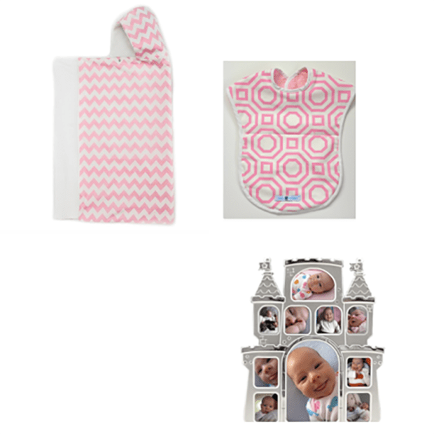 Bella Bundles Chevron/Pink Snap Hooded Towel, Reversible Bib and Castle Picture Frame