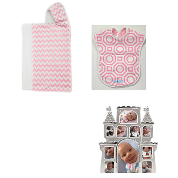 Bella Bundles Chevron/Pink Snap Hooded Towel Reversible Bib and Castle Picture Frame