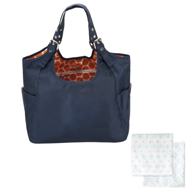 JP Lizzy Navy Mandarin Satchel Diaper Bag and JJ Cole Jacks Muslin Blankets