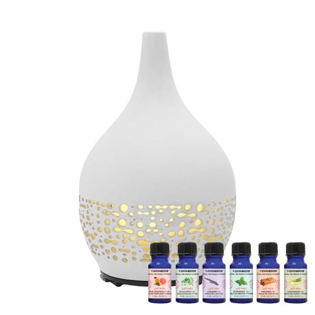 T-Zone Health™ Glass Art Diffuser with 6 100% Pure Wildcrafted Essential Oils - Colour: CERAMIC