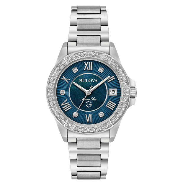 Bulova Marine Star Ladies Diamond Blue Dial Stainless Steel Watch #1