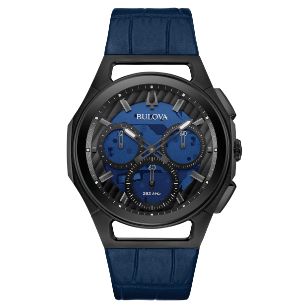 Bulova Curv Men's Blue Leather Strap Chronograph Watch #1