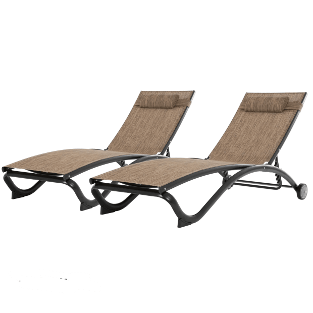 Vivere Glendale 5-Position Aluminum Pool Lounger with Wheel and Pillow - Granite - Set of 2 #1