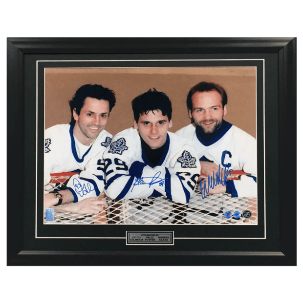 AJ Sports Doug Gilmour Wendel Clark and Felix Potvin Signed Toronto Maple Leafs 23x27 Frame