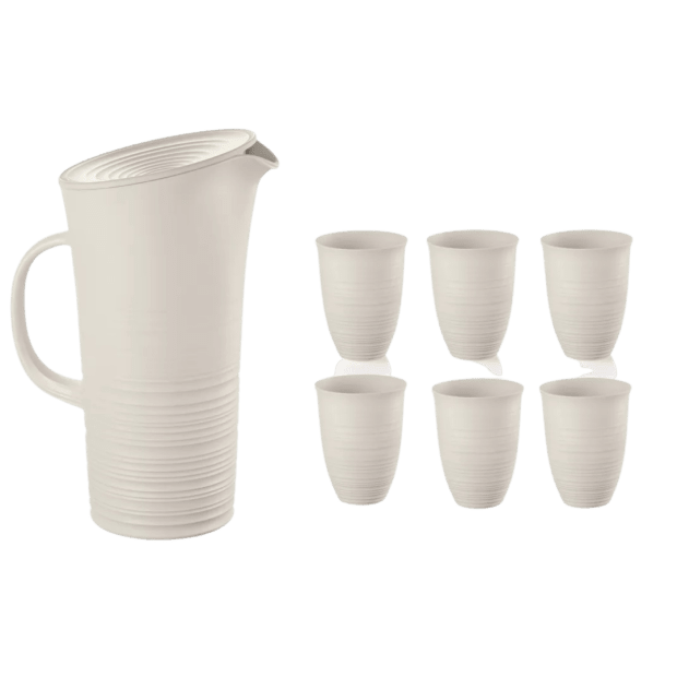 Guzzini Tierra Pitcher with Lid (Milk White) + 6 Tierra Tall Tumblers Set