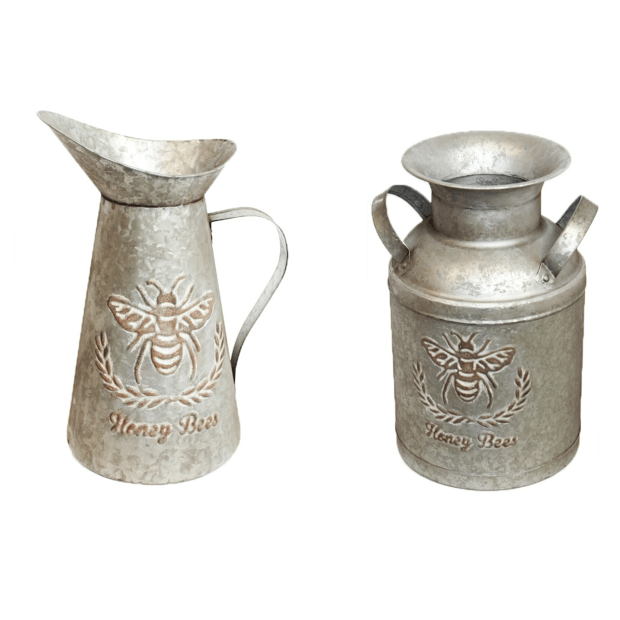 Koppers Home Bee Metal Decorative Milk Can and Pitcher