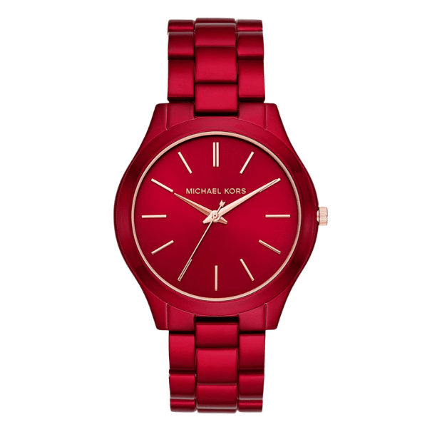 Michael Kors Women's Slim Runway Three-Hand Red-Coated Stainless Steel Watch #1