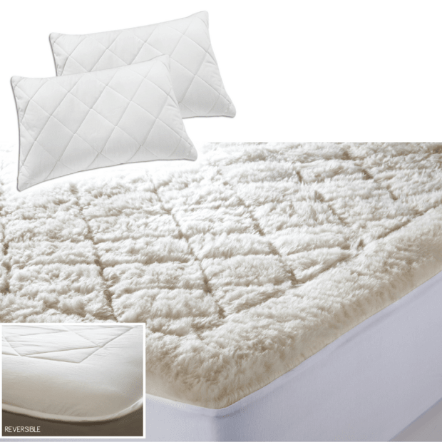 Kouchini™ Australian Organic Wool Overlay with Quilted Pillow Protectors – Queen