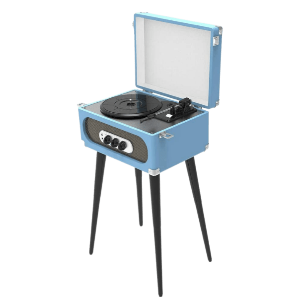 Sylvania Bluetooth Retro 3-Speed Turntable with Stand and FM Radio – Blue