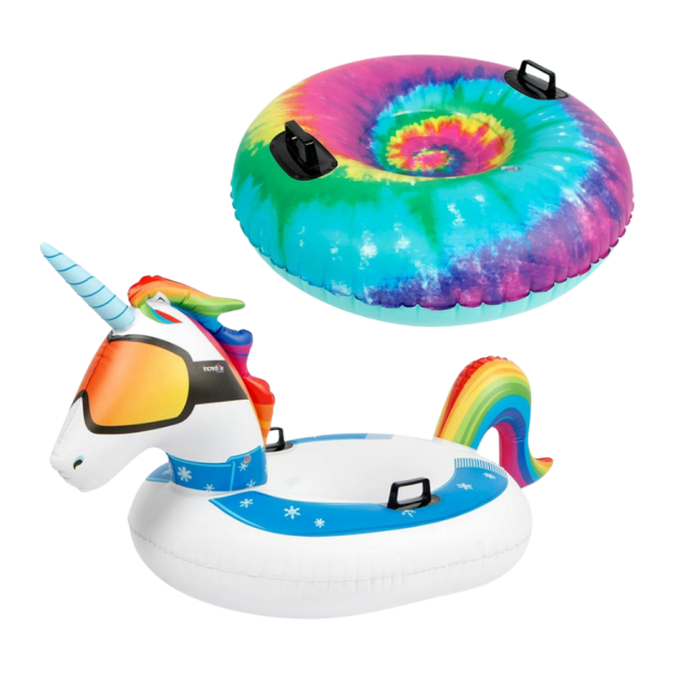 Incredible Novelties Tie Dye and Unicorn Snow Tubes Bundle