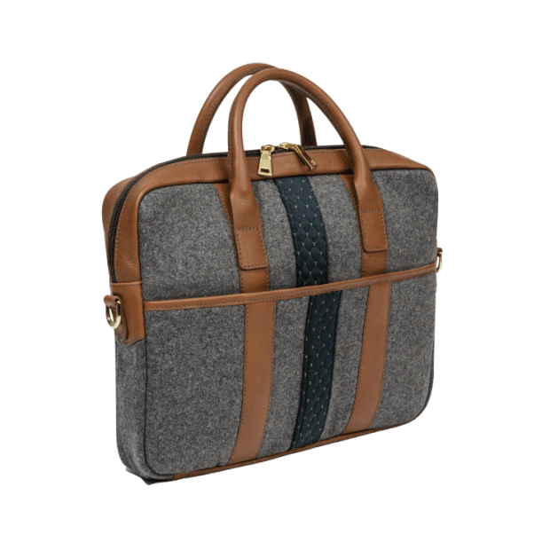 Monte & Coe Wool Brief Case – Mid-Grey and Cognac #1