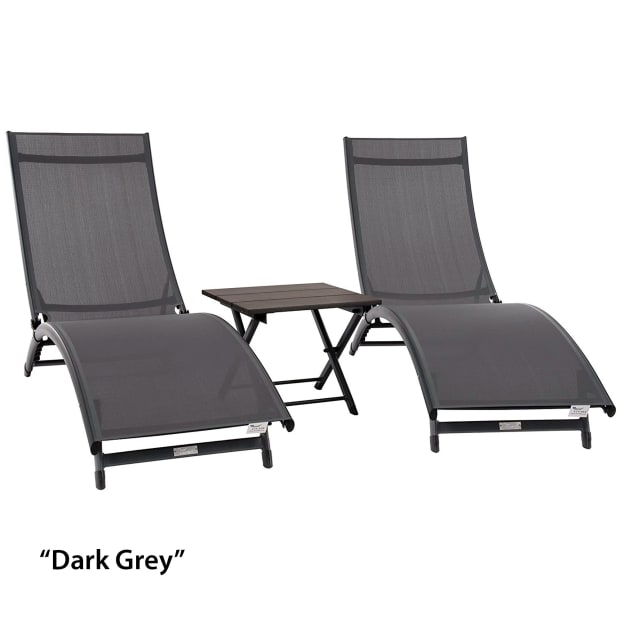 Vivere Coral Springs Lounger 3 Pc Set in Grey on Black