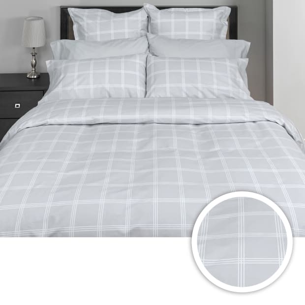 Cuddle Down Cross Roads 3-Piece 200 Portuges Cotton Deluxe Sateen Duvet Cover Set - Mineral Grey - Queen