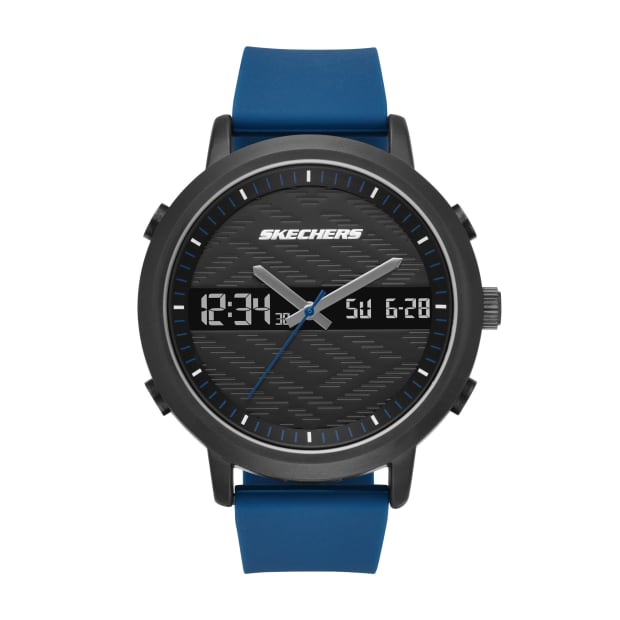 Skechers Lawndale 48MM Analog-Digital Chronograph Watch with Silicone Strap & Metal Case - Black and Blue
