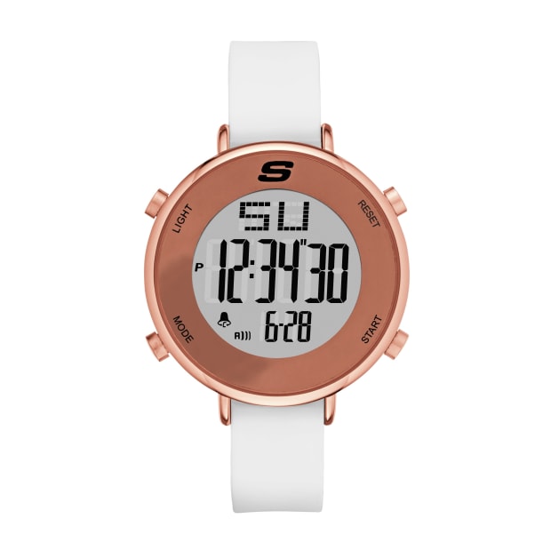 Skechers Magnolia 40MM Digital Chronograph Watch with Silicone Strap and Metal Case - White and Rose Gold Tone