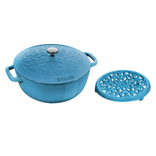 Staub Cast Iron Lily Decal 3.75-Quart Cocotte with Trivet – Ice Blue #1