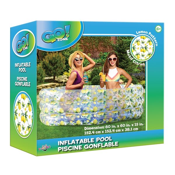 Go! Zone Inflatable Swimming Pool - 60" x 60" x 15" - Lemon Print #1