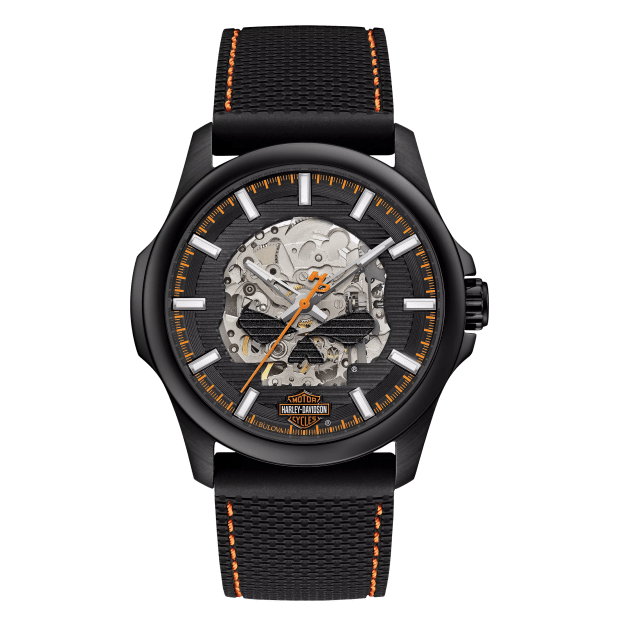 Bulova Harley-Davidson Men's Black Dial Orange Accents Stainless Steel Watch #1