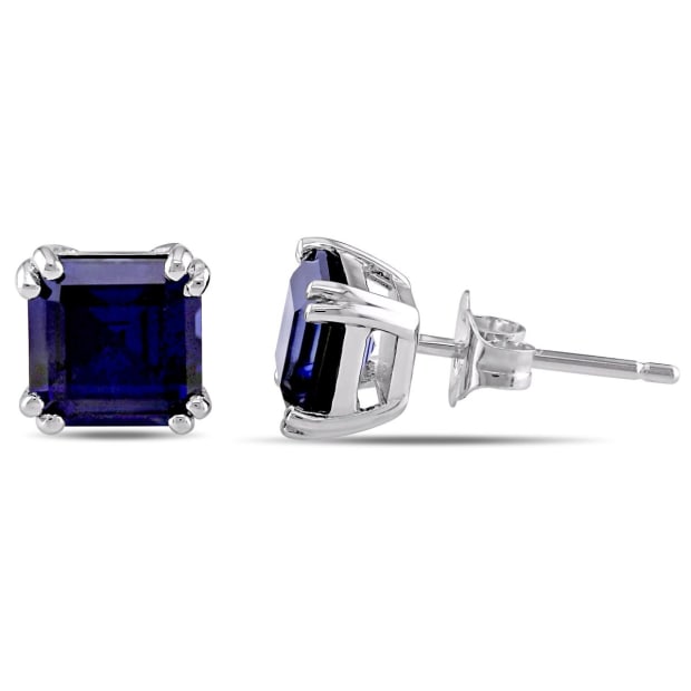 Delmar 2 CT Created Blue Sapphire Earrings in 10K White Gold