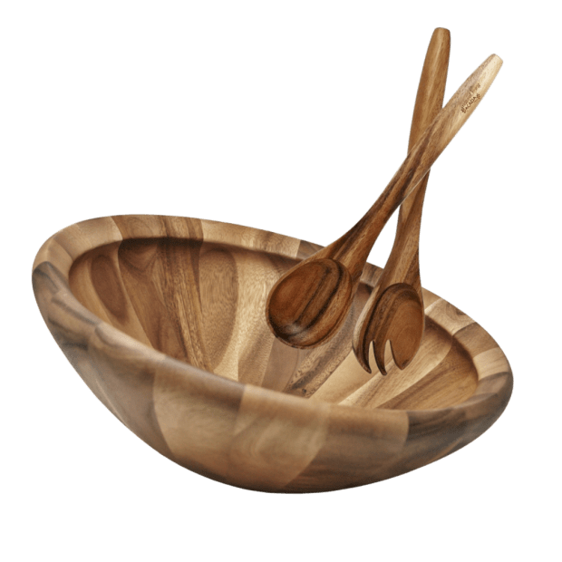 Natural Living Acacia XL Salad Bowl and Salad Servers Set #1