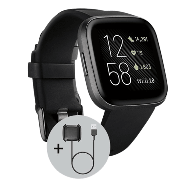 Fitbit Versa 2 Black with Black Band with Bonus Charging Cable #1