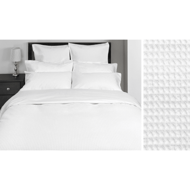 Cuddle Down 100% Waffle Textured Cotton 3-Piece Duvet Cover Set - WHITE ...