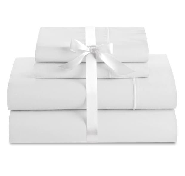 Cuddle Down DELUXE IMPRESSIONS Collection Portuguese 100% Sateen Finish Cotton 500TC 4-Piece Sheet Set - WHITE - QUEEN