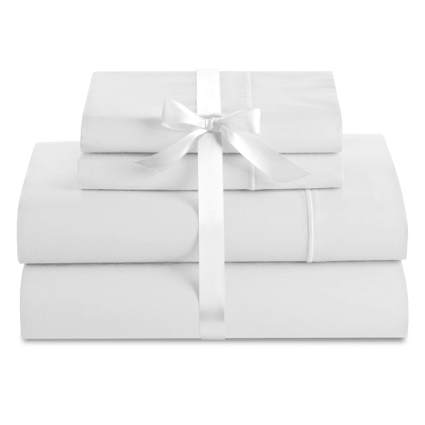 Cuddle Down DELUXE IMPRESSIONS Collection Portuguese 100% Sateen Finish Cotton 500TC 4-Piece Sheet Set - WHITE - KING